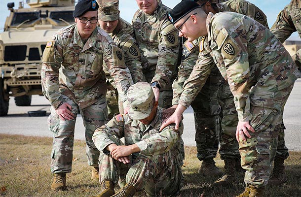 Military service members to one of their own.